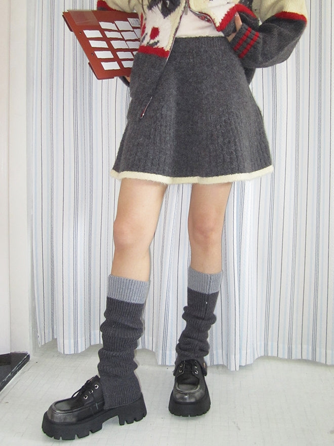 Knit＆Mini-Skirt Retro High-Neck Casual Zip Set-Up