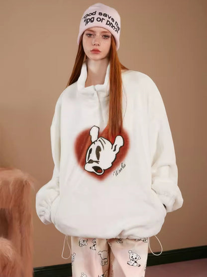 Stand-Collar Half-Zip Casua Dog Character Sweat Pullover