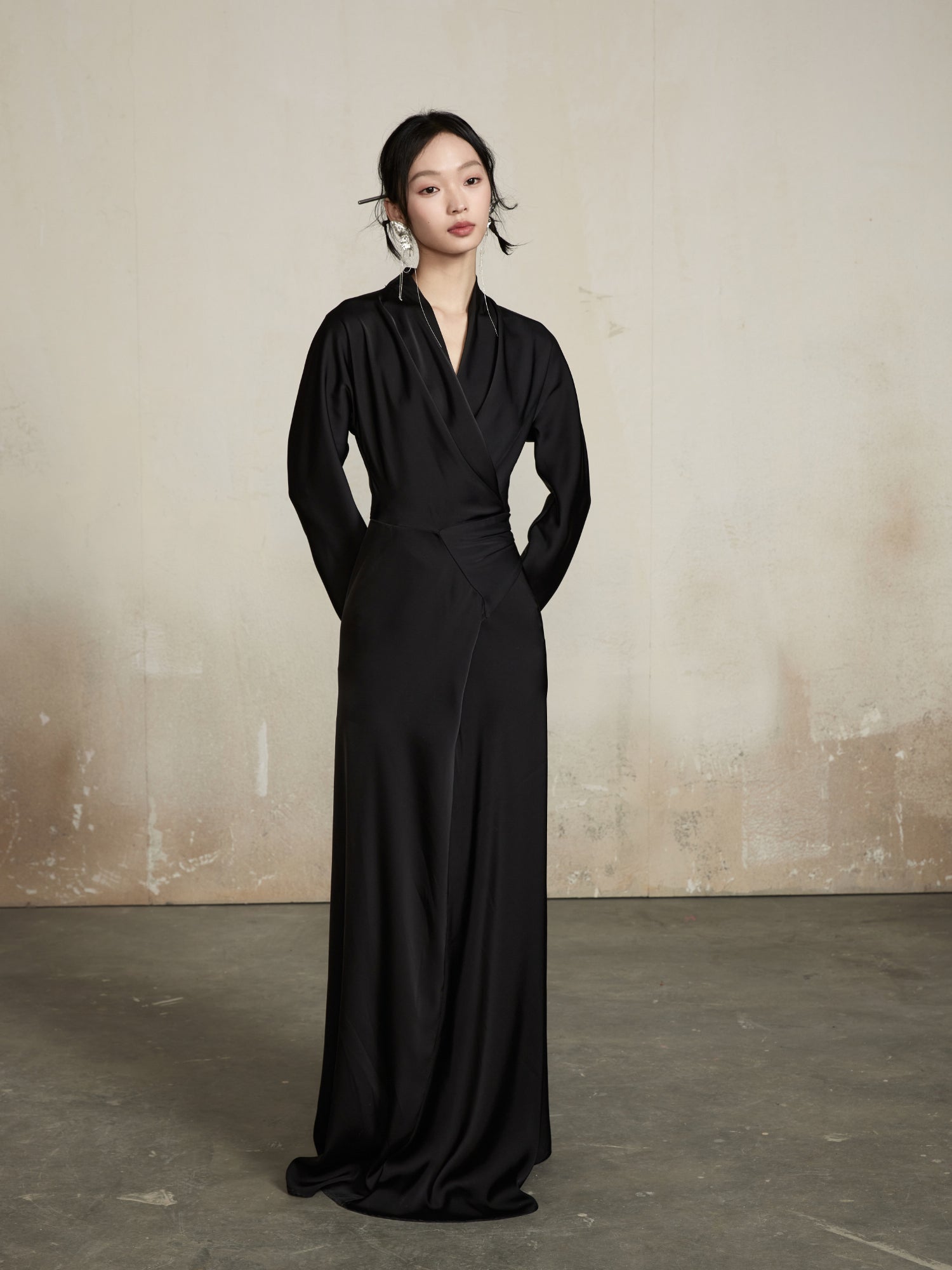 Classy Cache-Coeur Elegant Maxi Flower V-Neck Velvet Long One-Piece