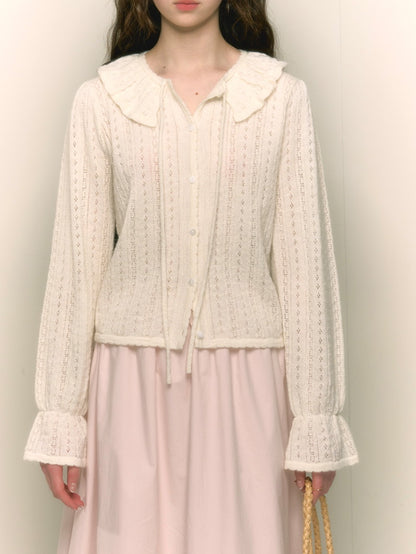 Frill Punching Wool Feminine Candy-Sleeve Knit