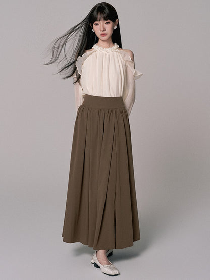 High-Waist Plain Flare Simple Long-Skirt