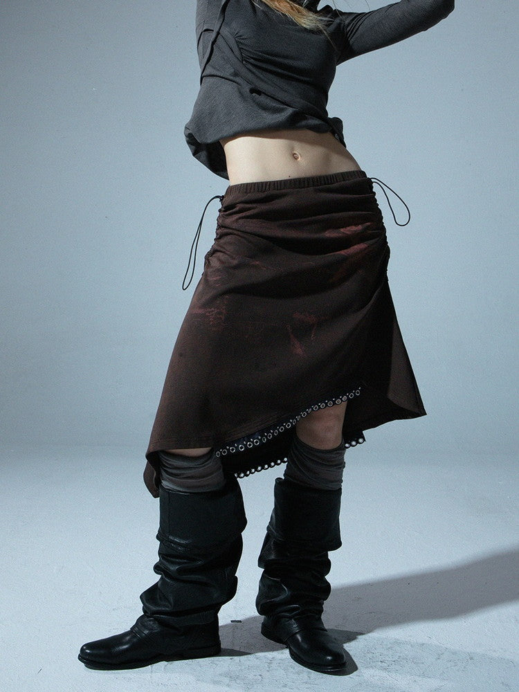 Drawstring Aysmmetry Hole Punk Skirt