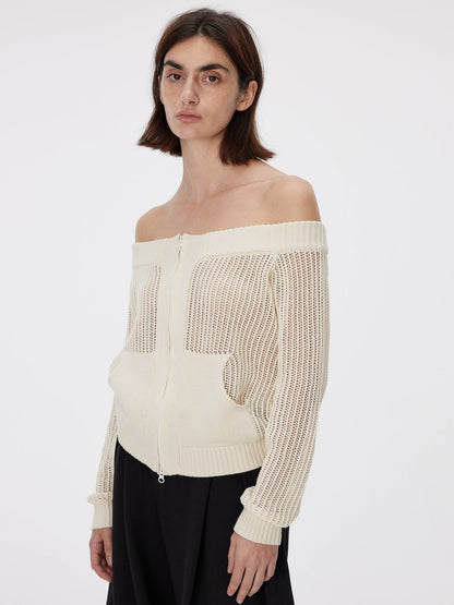 Low-Gauge Off-Shoulder Loose Long-Sleeve Summer-Knit