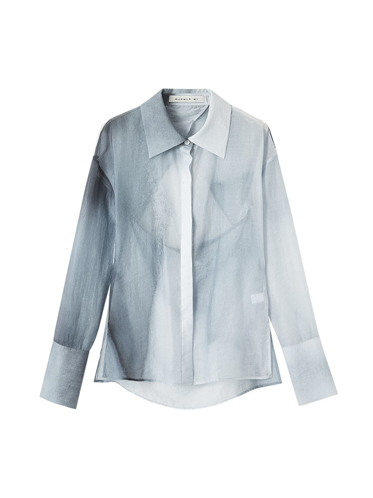 Aquarell-Back-Open-Krawatten-Dye Sheer Oversize Shirt