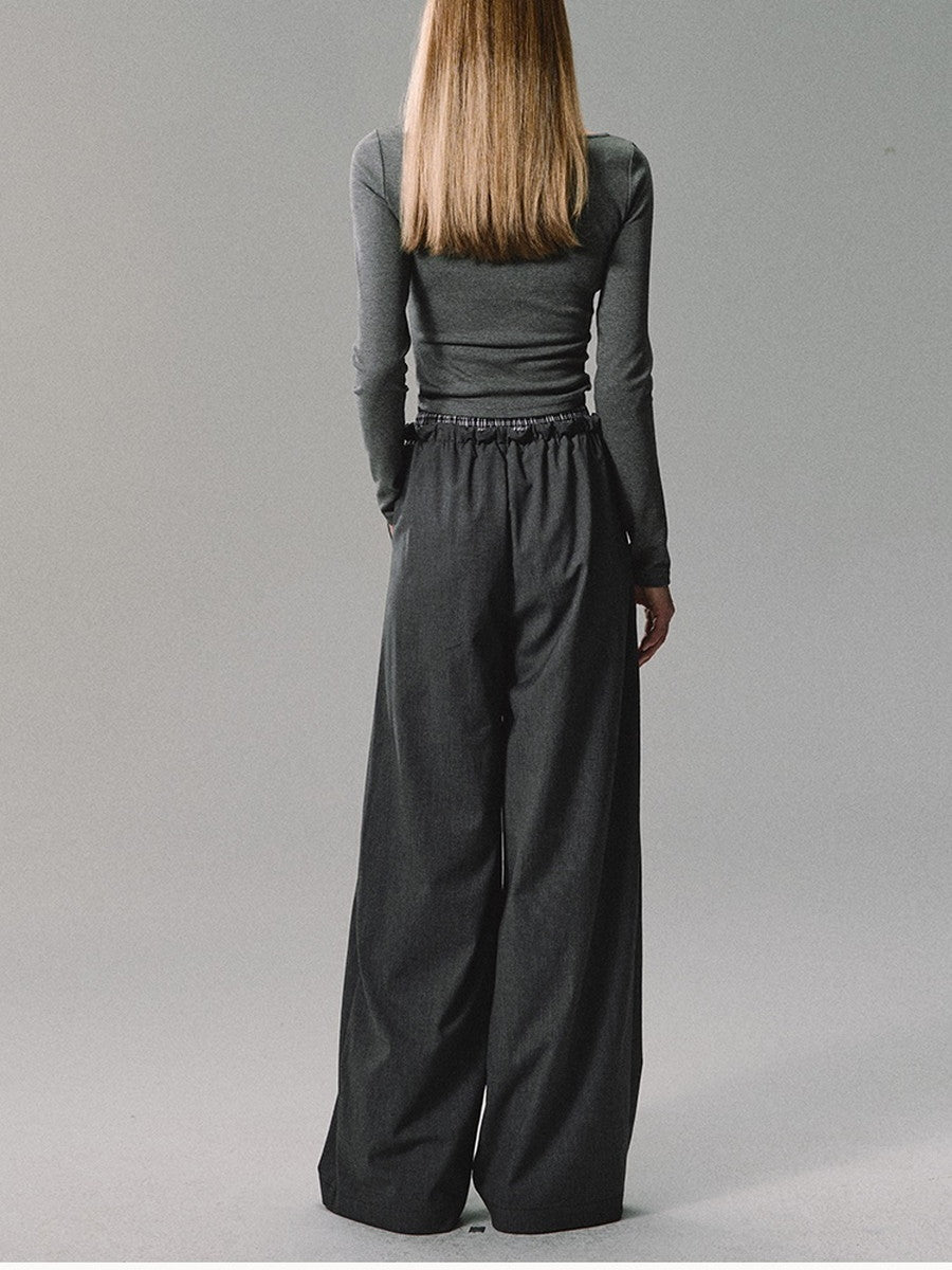 Simple Plain High-Waist Classy Wide-Pants