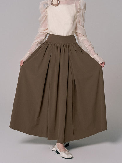 High-Waist Plain Flare Simple Long-Skirt