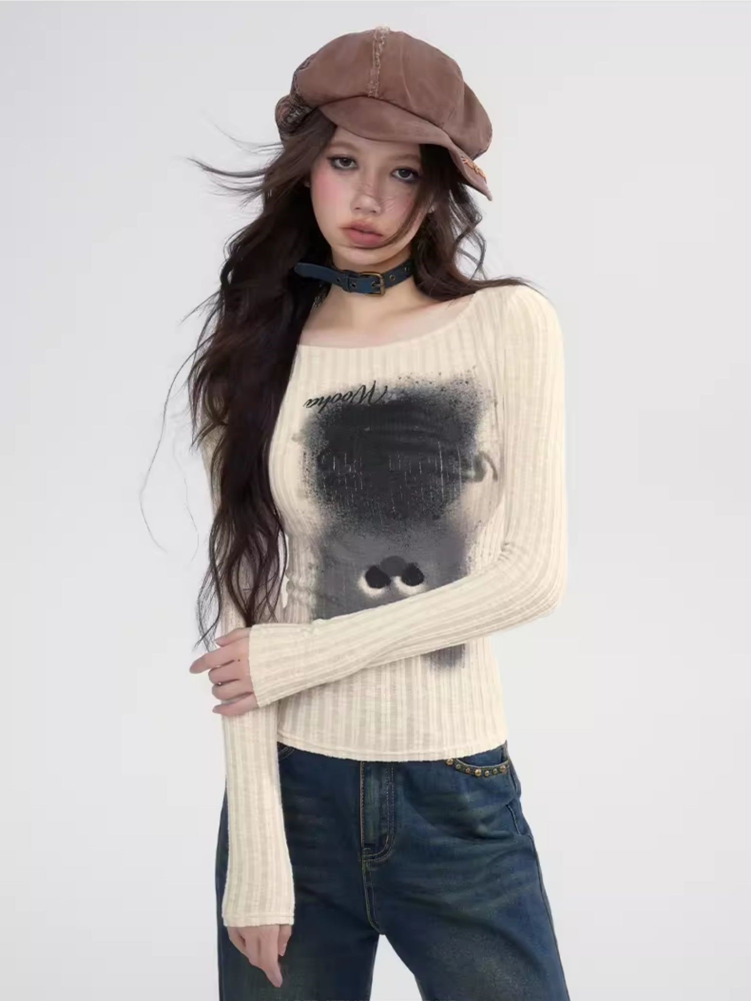 Boots-Hals-Spray Slim Casual Retro Rib-Knit