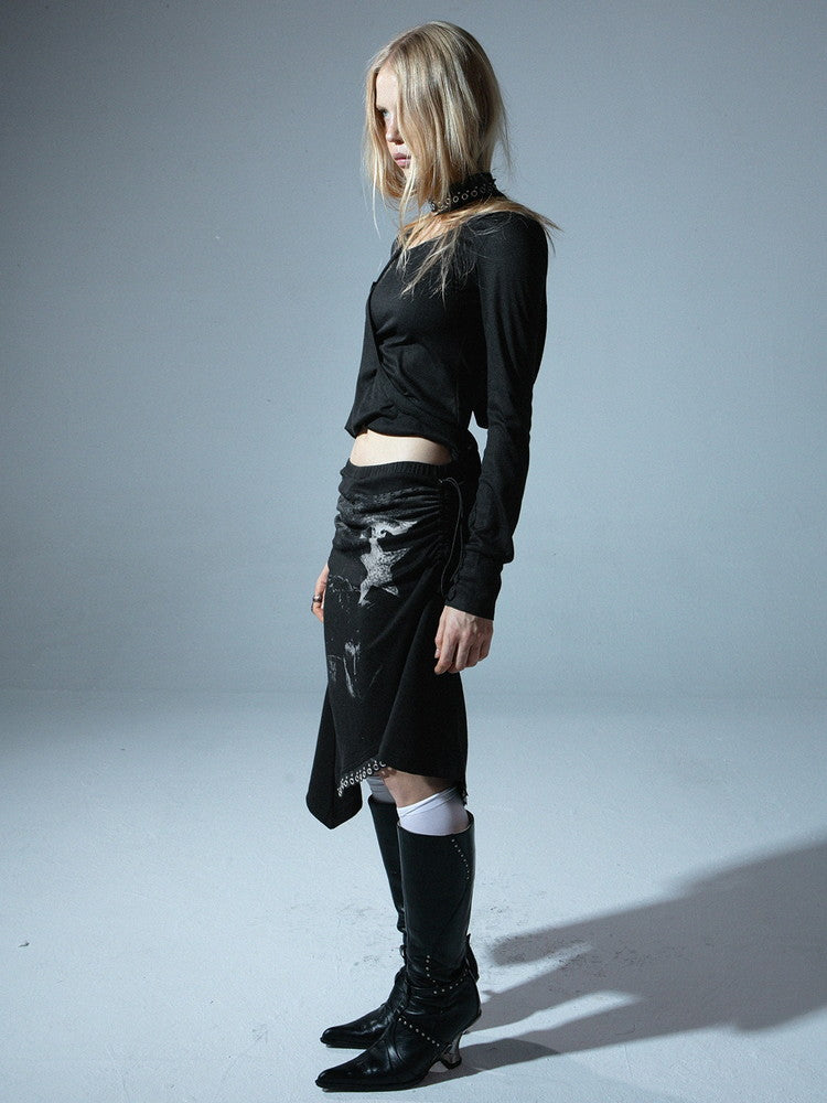 Drawstring Aysmmetry Hole Punk Skirt