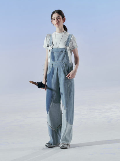 Denim Patchwork Unique Casual Layered Pants Overall