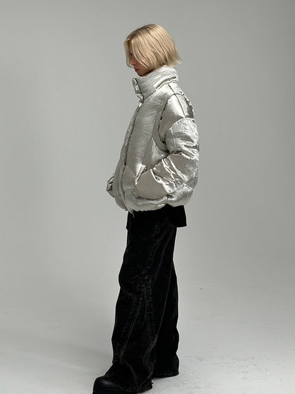 Metallic Nichi Bold Stand-Colar Down-Jacket