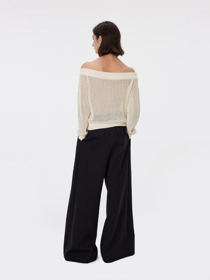 Low-Gauge Off-Shoulder Loose Long-Sleeve Summer-Knit