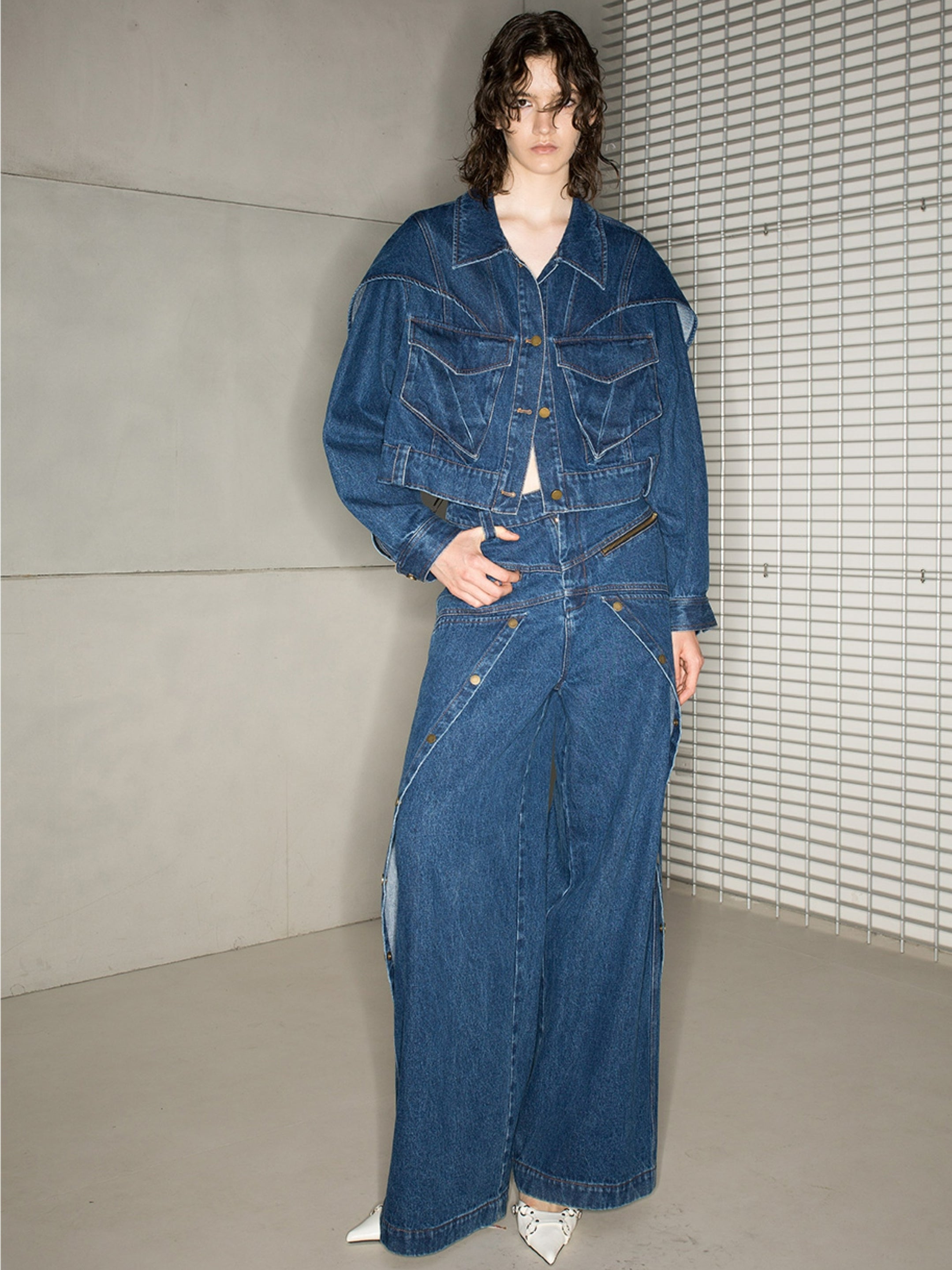 Denim Nichi Setup Casual Jacket &amp; Wide-Hose Setup