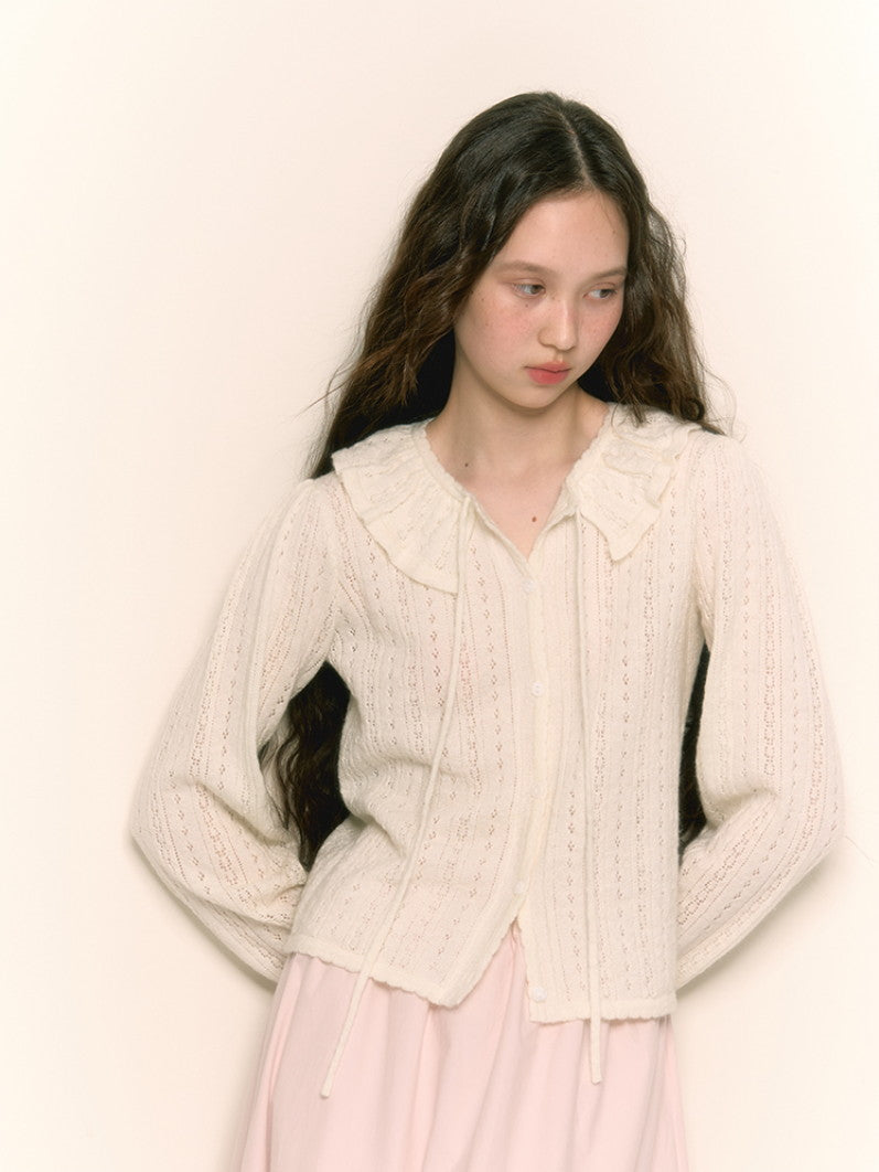 Frill Punching Wool Feminine Candy-Sleeve Knit