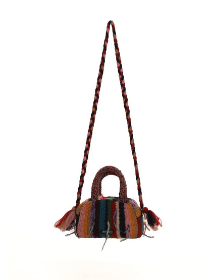 Colorful Boho Leather Sling Bag Rainbow Fringe Crossbody 