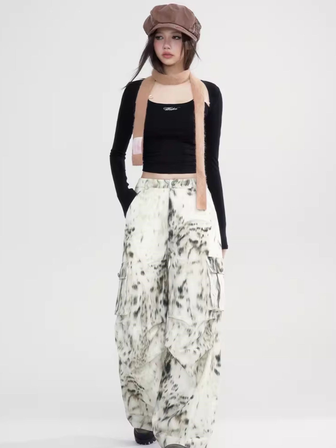 Tie-Dye Wide Side-Pocket Casual Speckled Pants