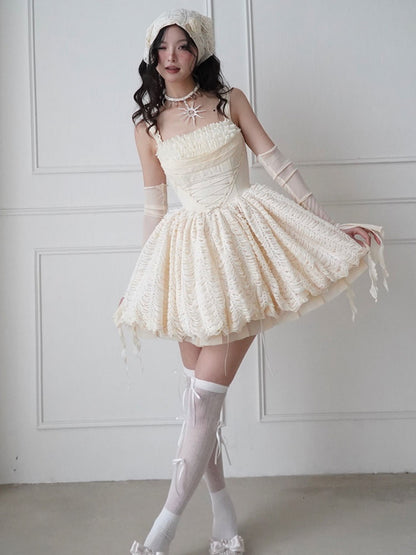 Unique Princess Lace-Up Fluffily Balloon Puff Dress