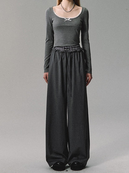 Simple Plain High-Waist Classy Wide-Pants