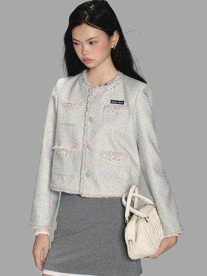 No-Collar Wool Ceminine Classu Jacket