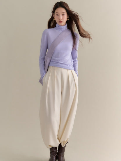 Cutsww Simple Plain Long-Sleeve High-Neck Knit