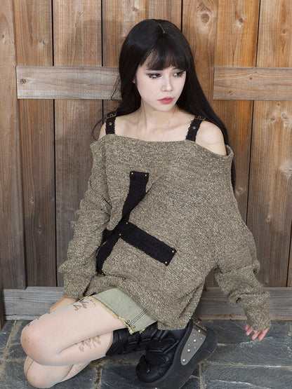 Off-Shoulder Cross Loose Knit