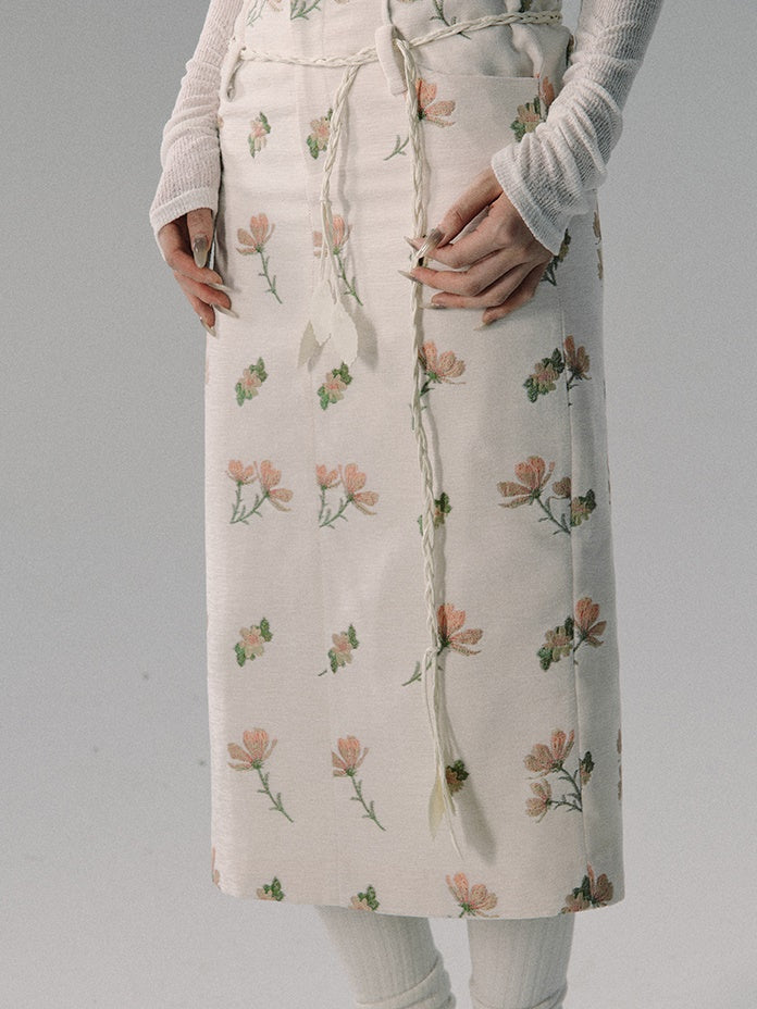 2Type Flower Embroidery Tight I-Line Short Long Skirt – ARCANA ARCHIVE