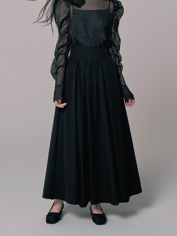 High-Waist Plain Flare Simple Long-Skirt