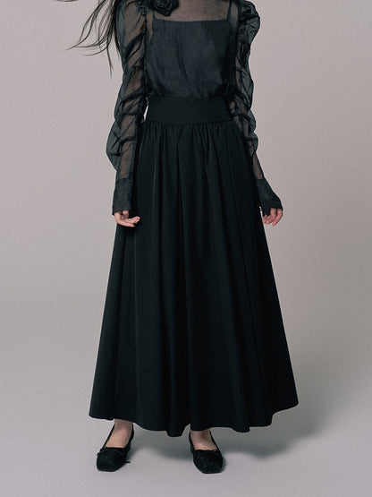 High-Waist Plain Flare Simple Long-Skirt