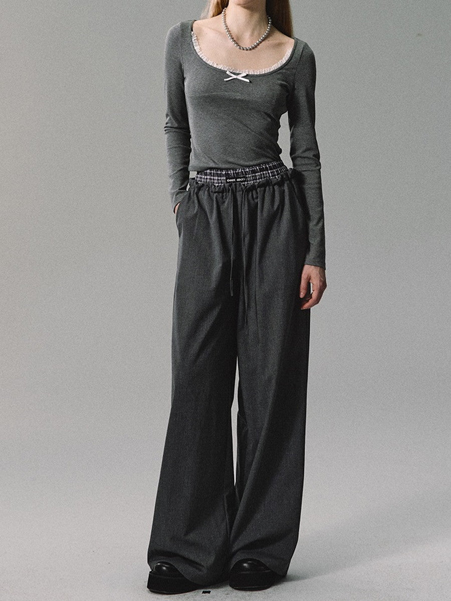 Simple Plain High-Waist Classy Wide-Pants