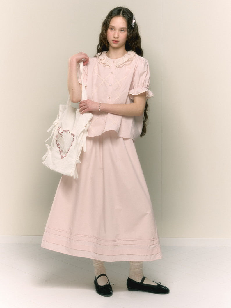 Flare Girly Plain Feminine Long-Skirt