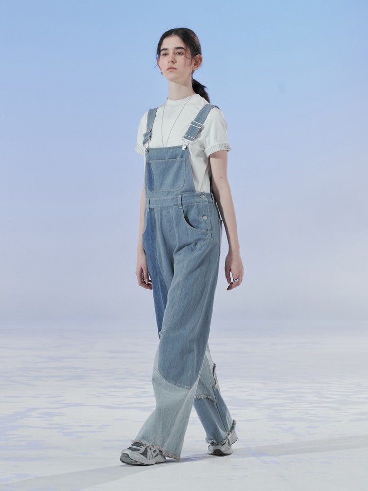 Denim Patchwork Unique Casual Layered Pants Overall