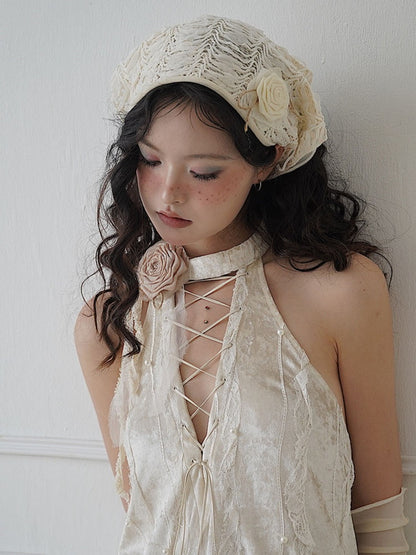 Flower Rose Retro Pearl Mesh Scarf