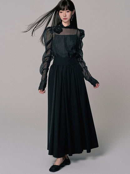 High-Waist Plain Flare Simple Long-Skirt