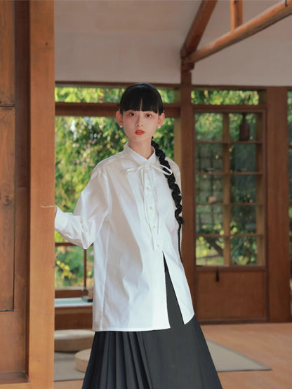 Nichi-Button Ribon Tie Oversize Flare Shirt