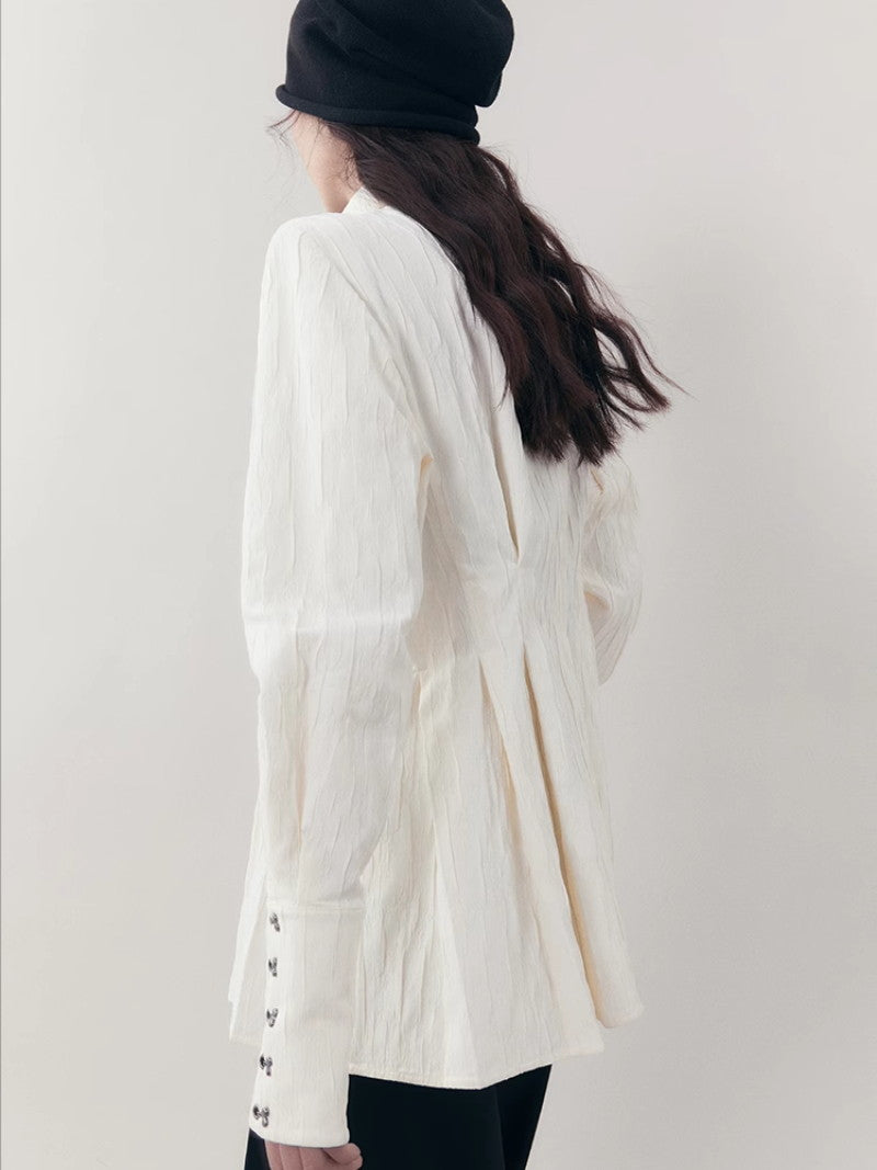 Curve Wrinkled Long-Cuffs Oversize Long-Shirt