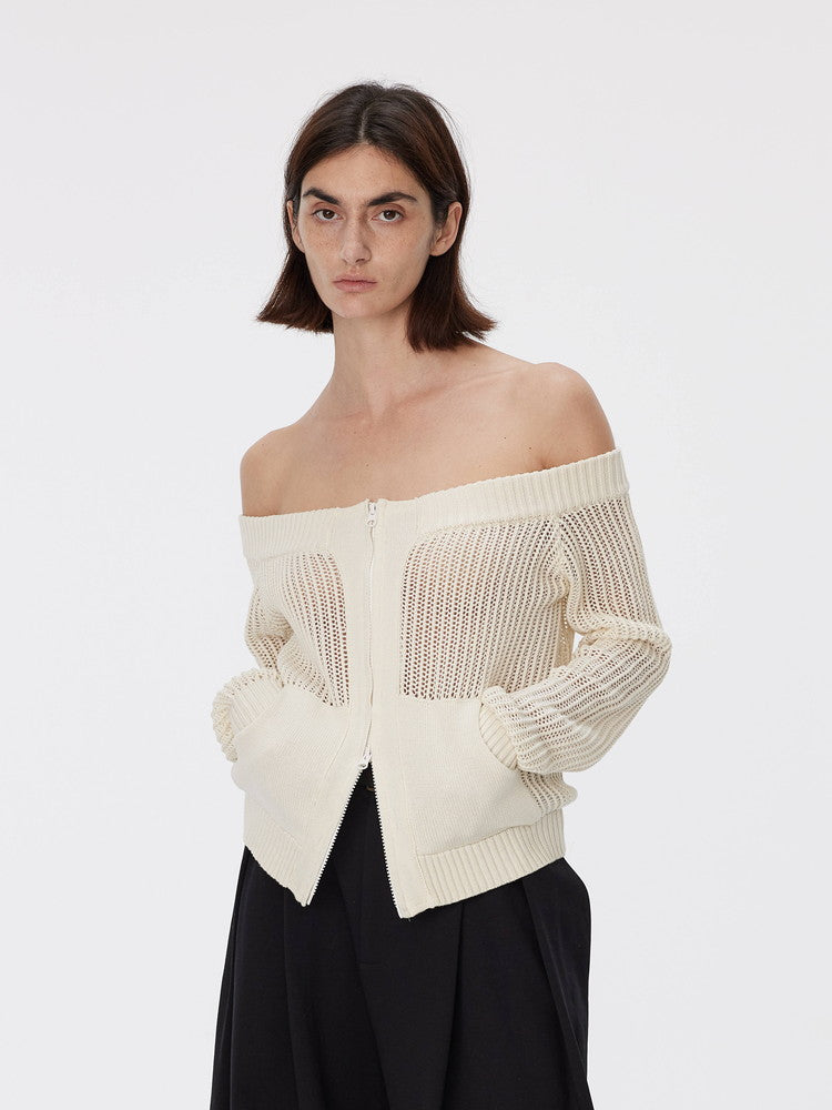 Low-Gauge Off-Shoulder Loose Long-Sleeve Summer-Knit