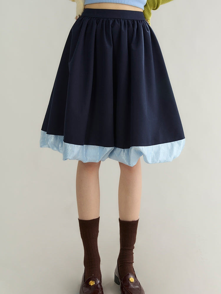 Balloon Bi-Color Retro Flare A-Line Long-Skirt