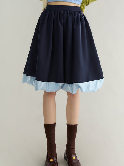 Balloon Bi-Color Retro Flare A-Line Long-Skirt