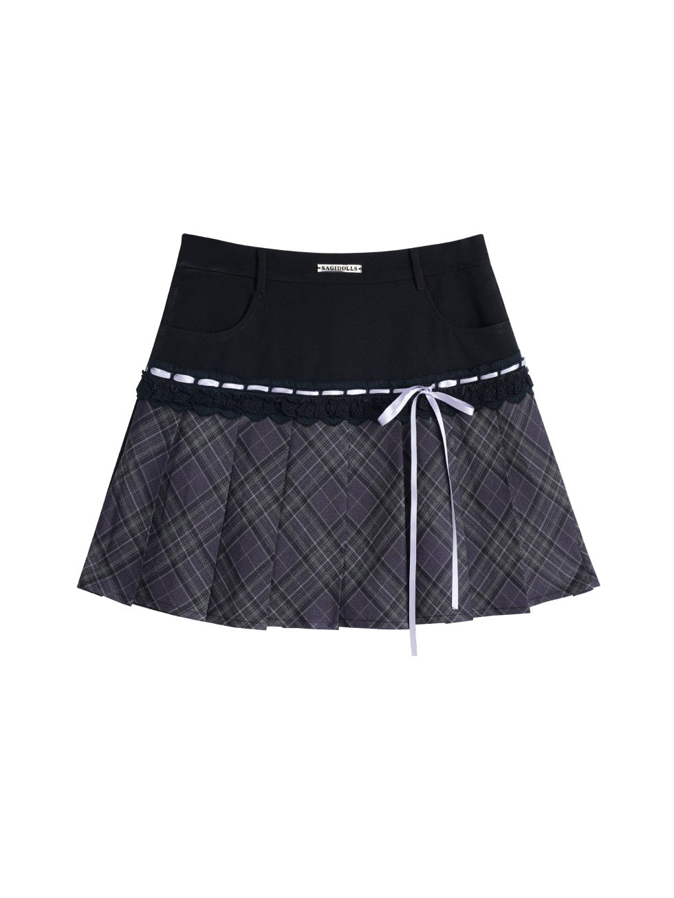 Ribbon Checked Pleats Girly Retro Mini-Skirt