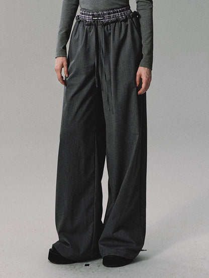 Simple Plain High-Waist Classy Wide-Pants