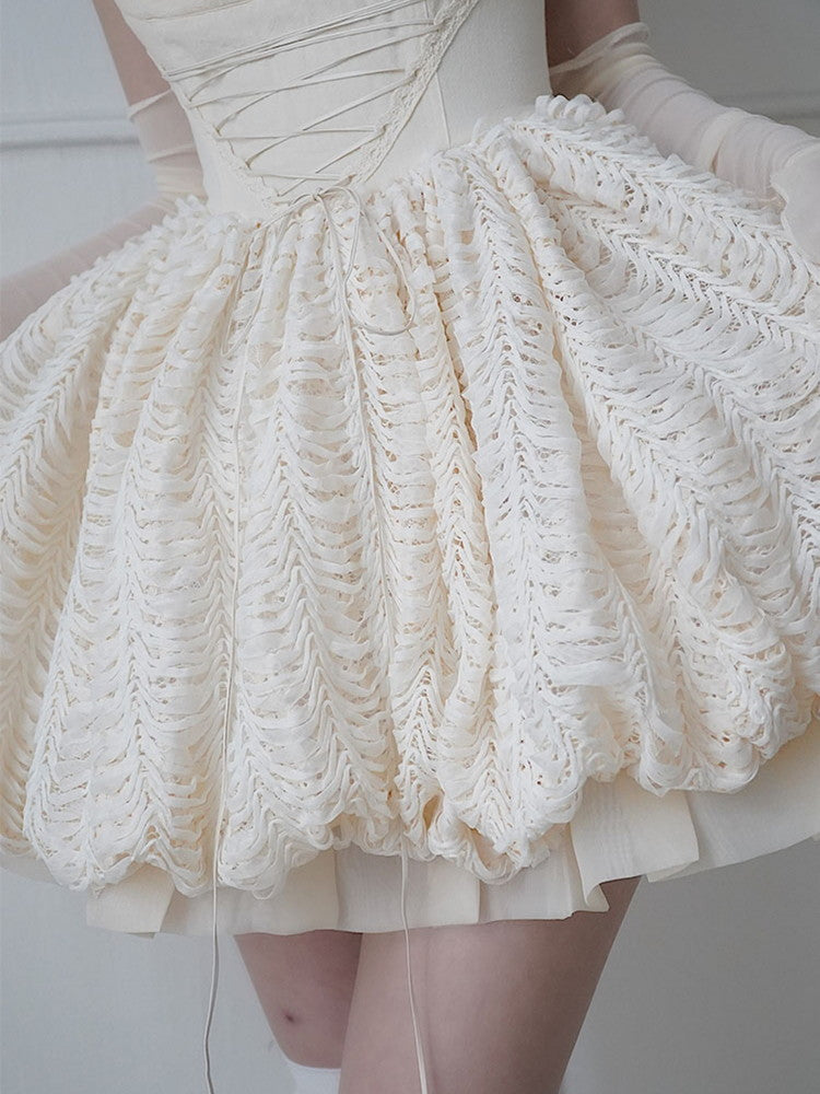 Unique Princess Lace-Up Fluffily Balloon Puff Dress