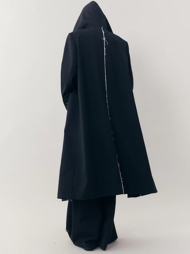 Hoodie Bi-Color Nichi Line Wool Long-Coat