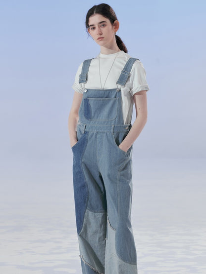 Denim Patchwork Unique Casual Layered Pants Overall