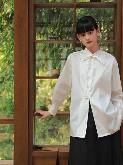 Nichi-Button Ribon Tie Oversize Flare Shirt