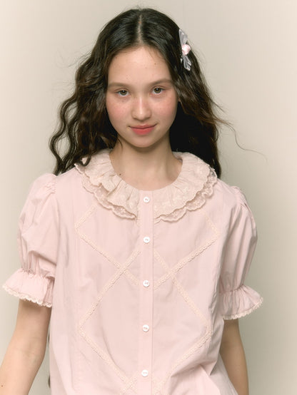 Candy-Sleeve Frill Lace Girly Retro Feminine Blouse