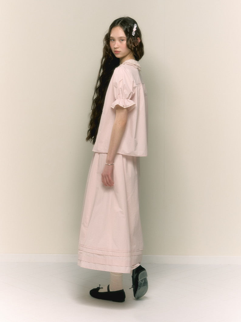 Flare Girly Plain Feminine Long-Skirt