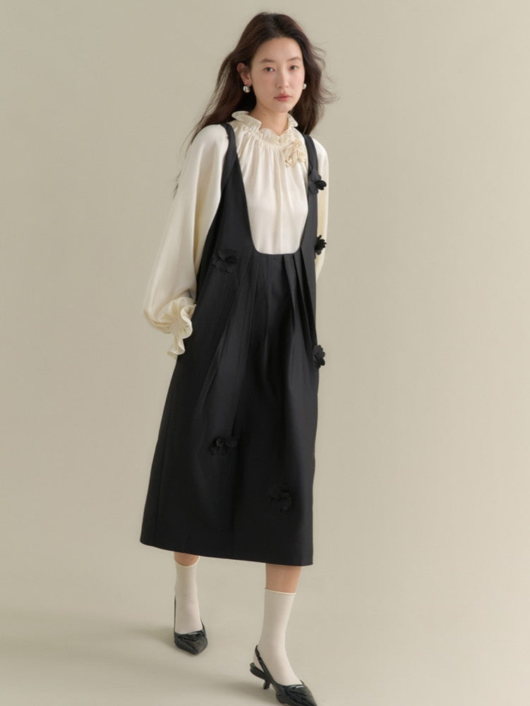 Flower Petal Layered Plain Flare Dress Flower Petal Layered Plain Flare Dress