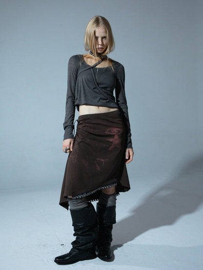 Drawstring Aysmmetry Hole Punk Skirt