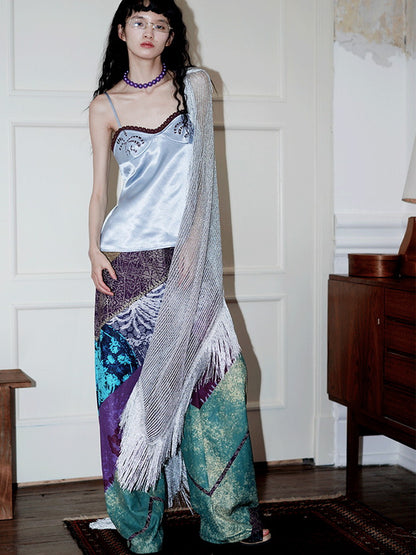 Ethnic Metallic Nichi Patchwork Relax Wide-Pants