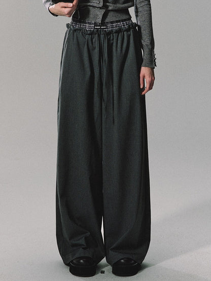 Simple Plain High-Waist Classy Wide-Pants