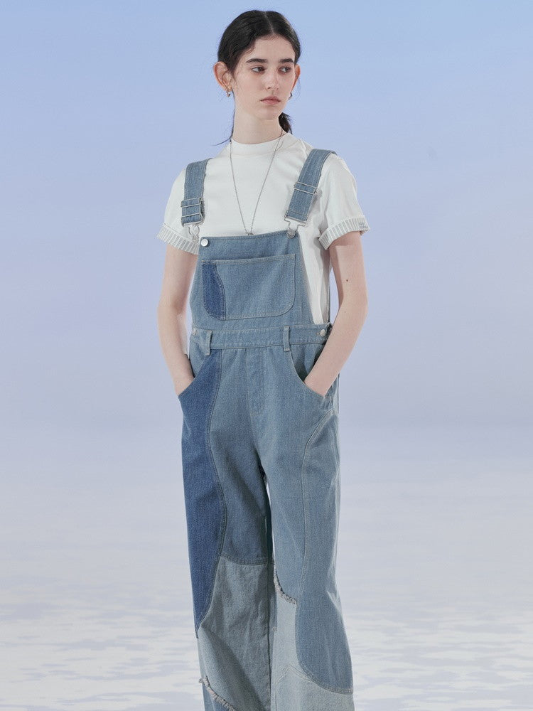 Denim Patchwork Unique Casual Layered Pants Overall